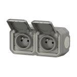 Bloc 2 prises 2p + t 16a saillie tanche grise complet prcable ip55 plexo legrand 069768l