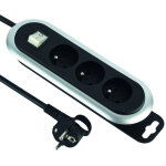 Bloc 3 prises, enrouleur de c�ble, avec interrupteur et fiche plate. rallonge multiprise 3m, noir