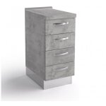 Bloc de base commode cuisine 40x60x84 cm en bois gris ciment avec quatre tiroirs - massa