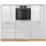 Vicco - bloc cuisine r - line, blanc brillant / chne dor, 180 cm sans plan de travail