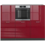 Vicco - bloc cuisine r - line, bordeaux haute brillance / anthracite, 180 cm sans plan de travail