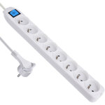 Bloc multiprise 8 prises avec interrupteur, c�ble 1, 5m, fiche plate blanc