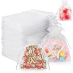 Lot de 60 petits sachets en organza  remplir - 7 x 9 cm - pour cadeau de mariage - blanc