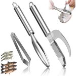 Ecailleur  poisson professionnel en inox 304, cailleur de poisson en acier inoxydable avec pince  ...