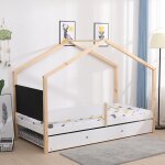 Bobochic - lit cabane 90x190 cm en pin blanc et naturel et tableau noir