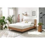 Bobochic - lit leona avec lattes massives pieds en bois weng 140x190 beige