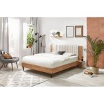 Bobochic - lit selena avec lattes massives pieds en bois weng 160x200 beige