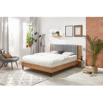 Bobochic - lit selena avec lattes massives pieds en bois weng� 160x200 gris clair