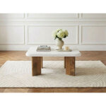 Bobochic - table basse carr�e 70 cm arya effet terrazzo et pieds bois massif de manguier