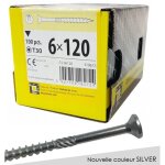 Boite de 100 vis � t�te frais�e 6 x 120, empreinte torx finition silver