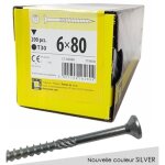 Boite de 200 vis � t�te frais�e 6 x 80, empreinte torx finition silver