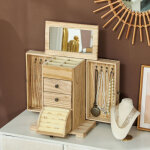 Bo�te � bijoux femme � 4 niveaux, coffre � bijoux avec ailes, miroir et 2 tiroirs, 26, 5 x 16 x 33, 5 ...