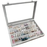 Bo�te � bijoux velours avec couvercle transparent, vitrine verrouillable pour 40 paires de boucles