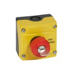 Bo�te � bouton �quip�e osmoz avec coup de poing d'arr�t d'urgence rouge � cl� n�455 �40 - avec couvercle ...