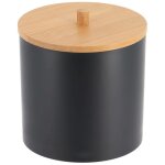 Tendance - boite a coton et coton tiges ps noir couvercle bambou - noir bambou