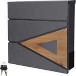 Bo�te aux lettres 37x36, 5x11 cm anthracite / optique bois, en acier, bo�te postale avec compartiment ...