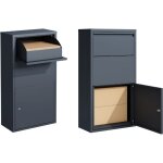 Bo�te aux lettres colis murale gris ? acier galvanis� avec serrure � cylindre double ouverture