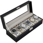Bo�te � montres en cuir pu avec 6 emplacements et coussins ? pr�sentoir de rangement id�al cadeau homme ...