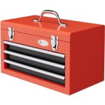 Boite � outils m�tallique caisse � outils 3 tiroirs + plateau tapis eva poign�e t�le acier rouge noir ...