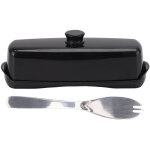 Bo�te de rangement pour beurre et fromage en plastique noir - grande capacit� avec couvercle et couteau ...