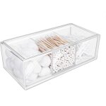 Boite coton tige en acrylique 3 compartiment, rangement coton tige transparent, mini organisateur tiroir ...