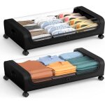 Bo�te de rangement sous lit avec roulettes, organisateur de rangement en rigides avec couvercle pour ...