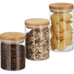 Botes de stockage en verre, jeu de 3, tailles 500, 700, 1000 ml, ptes, riz, crales, caf, d 9, 5 ...