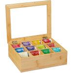 Boîte à thé, bambou, 12 compartiments, avec petite fenêtre, organisateur, hxlxp env. 9 x 28 x 23 cm, ... Boîte à thé, bambou, 12 compartiments, avec petite fenêtre, organisateur, hxlxp env. 9 x 28 x 23 cm, ...
