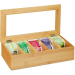 Boîte à thé, bambou, organisateur avec 5 compartiments, dosettes de café, hxlxp 9 x 37 x 20 cm, nature ... Boîte à thé, bambou, organisateur avec 5 compartiments, dosettes de café, hxlxp 9 x 37 x 20 cm, nature ...