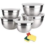 Bol en inox ensemble de bols 5 � la salade avec couvercle et mesures gradu�es, empilable pour un stockage ...