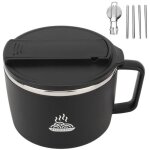 Bol à nouilles pour micro - ondes - 1200 ml - acier inoxydable 304 - anti - brûlure - portable Bol à nouilles pour micro - ondes - 1200 ml - acier inoxydable 304 - anti - brûlure - portable