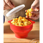 Bol � pop - corn en silicone pour micro - ondes avec couvercle pliable, aucune huile requise, r�utilisable ...