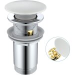 Bonde de lavabo blanc c�ramique avec / sans trop - plein, bonde clic clac avec panier filtrant, bouchon ...