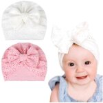 Bonnets b�b� - non sp�cifi� - 2 pi�ces - coton doux - �lastique - n?ud fantaisie
