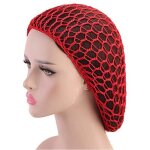 Bonnet en maille filet � cheveux pour femme au crochet, �charpe de sommeil de couleur unie, rouge