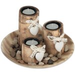 Bougeoirs lot, soucoupe dcorative, bougies chauffe - plat et pierres, dcoration de table, bois, nature ...