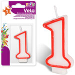 Bougie chiffre 1 ? rouge / blanc ? cire ? anniversaire, f�te, reposter�a