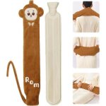 Bouillotte peluche 2l chaude longue en caoutchouc avec housse amovible marron singe ortviai
