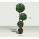 Boule de buis artificielle 100 cm ? 3 branches sph�riques, tige bois, pot inclus ? vert