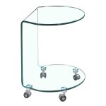 Meubletmoi - bout de canapé h. 57 cm rond en verre trempé avec 4 roulettes - ice Meubletmoi - bout de canapé h. 57 cm rond en verre trempé avec 4 roulettes - ice