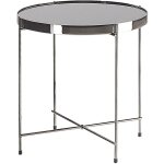 Beliani - bout de canap� table d'appoint ronde 40 cm en verre et acier noire et argent�e design moderne ...