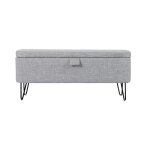 Bout de lit poly avec coffre de rangement et pieds en métal - gris clair Bout de lit poly avec coffre de rangement et pieds en métal - gris clair
