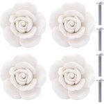 Boutons en cramique 4 pices boutons de tiroir en cramique fleur de fleur ros boutons de meubles rose ...