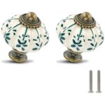 Boutons de porte en porcelaine, motif citrouille ivoire et verte (lot de 2), poignes de tiroir vintage ...