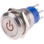 Bouton - poussoir, momentan� lumineux, led rouge, 5 a, argent, montage panneau 220v ( prix pour 1 )