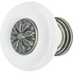 Bouton de tiroir porcelaine c�ramique finition nickel zingu� 37 mm avec vis meuble vintage antique style ...