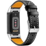 Bracelet en cuir compatible avec fitbit charge 5, bracelet en cuir souple et respirant avec boucle m�tallique ...