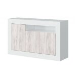 No brand - buffet 144x42x87 cm blanc mat et vieilli avec 3 portes ? sorso