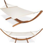 Hamac sur pied pour 2 personnes tectake structure en bois - 205 x 150 cm - blanc