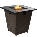 Braséro de jardin à gaz chauffage extérieur - rotin / métal - avec housse de protection et roches de ... Braséro de jardin à gaz chauffage extérieur - rotin / métal - avec housse de protection et roches de ...